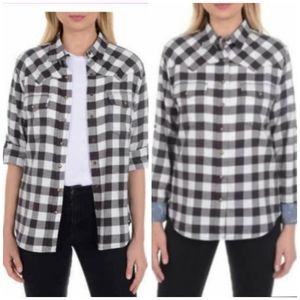 JACHS Girlfriend Buffalo Check Comfort Stretch Black/White Flannel EUC sz L
